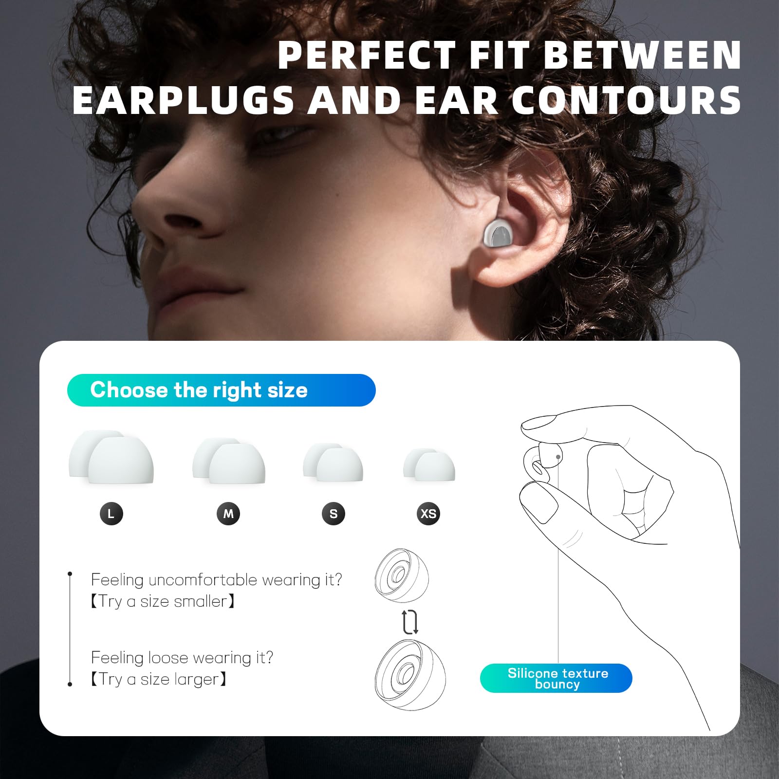 Tapones para los oídos para dormir con cancelación de ruido, perfectos tapones de silicona reutilizables de 30 dB para reducción de ruido, protección auditiva para enfoque, estudio, trabajo, sueño, 4
