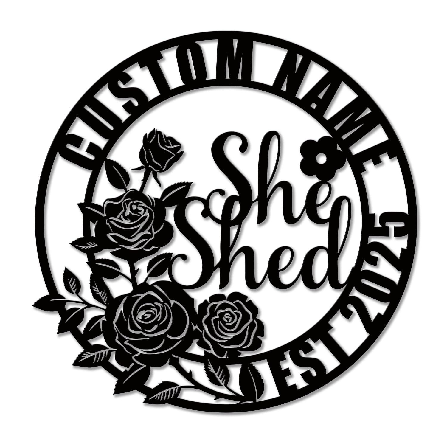 Personalized She Shed Metal Sign, Custom She Shed Garden Sanctuary Wall Art, Rustic Est Established Plaque, Outdoor Patio Hanging Decor, Retreat Cottage Home Accent (Style-4)