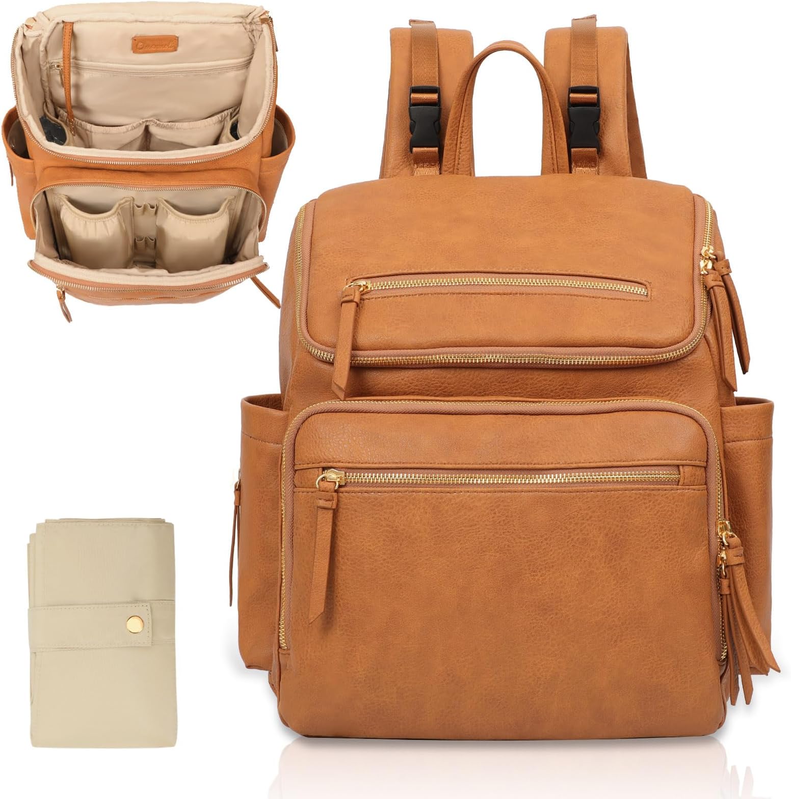 Omanmoli Baby Changing Bag Backpack Leather Changing Bag with 17 Diaper Bags