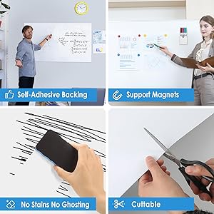 MaxGear 12"x18" Adhesive White Board, Dry Erase Whiteboard for Wall, Includes 4 Magnetic Markers, Holder, Eraser and 4 Magnets, Ideal Wallpaper Sticker for Office, Classroom, or Home