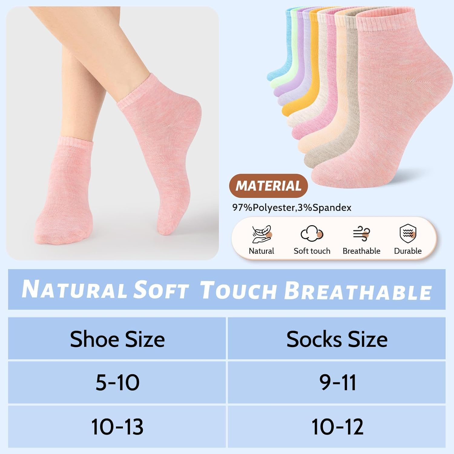 30 Pairs Women's Ankle Socks - Breathable Athletic Casual Socks, Size 5-10/10-13 Bulk Pack - Image 3