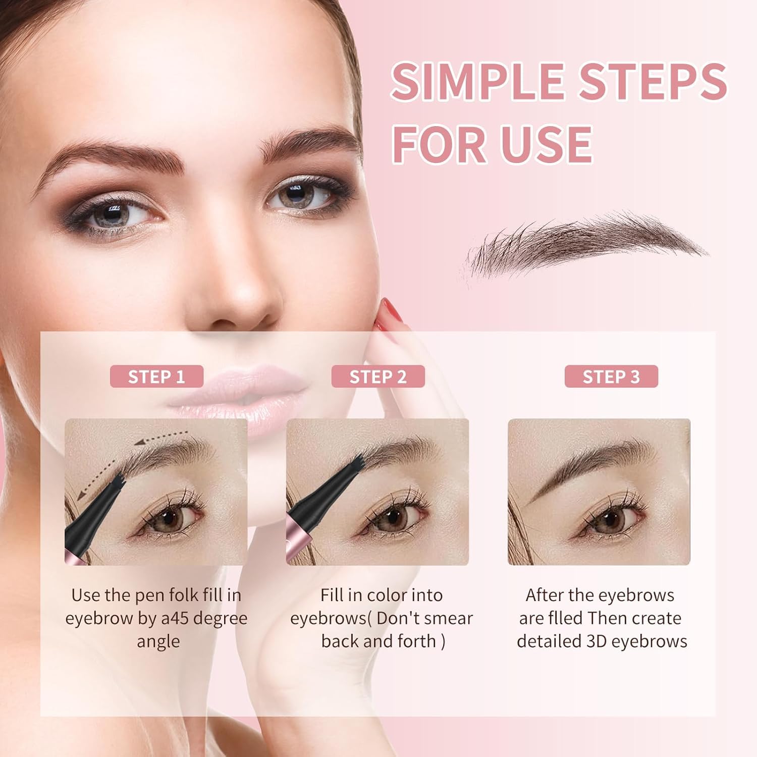 Eyebrow Pencil, Waterproof, 3D Microblading Eyebrow Pencil, Eye Brow Pencil with 4 Fork Tip Applicator - Image 3