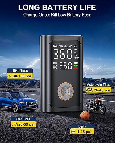 Miniatura 4 de Compresor de aire portátil para inflado de neumáticos, bomba de aire inalámbrica de inflado rápido para neumáticos de automóvil, bomba eléctrica de