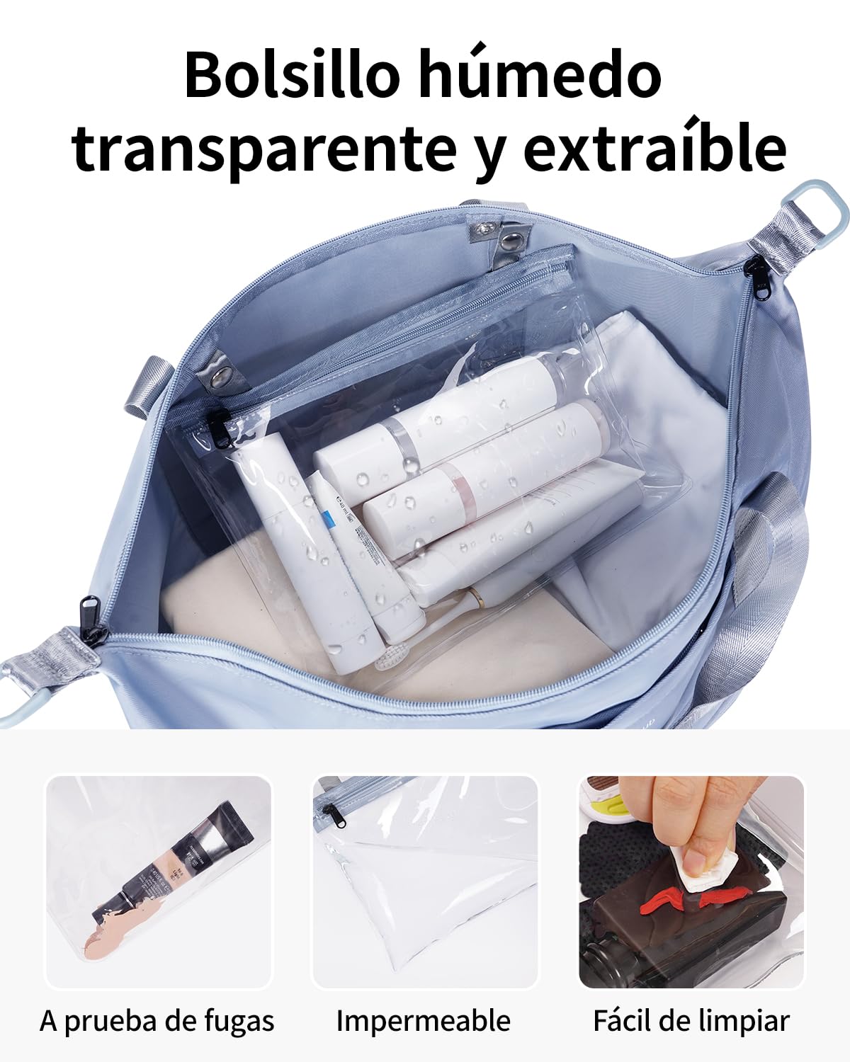 ECOHUB Bolsa Viaje 40x30x20 Expansible, para Ryanair Vueling Wizzair, Equipaje de Mano Impermeable, Húmedo Extraíble, Bolsos Maternidad Hospital, Bolsa Deporte Mujer, Patente Pendiente (Gris)