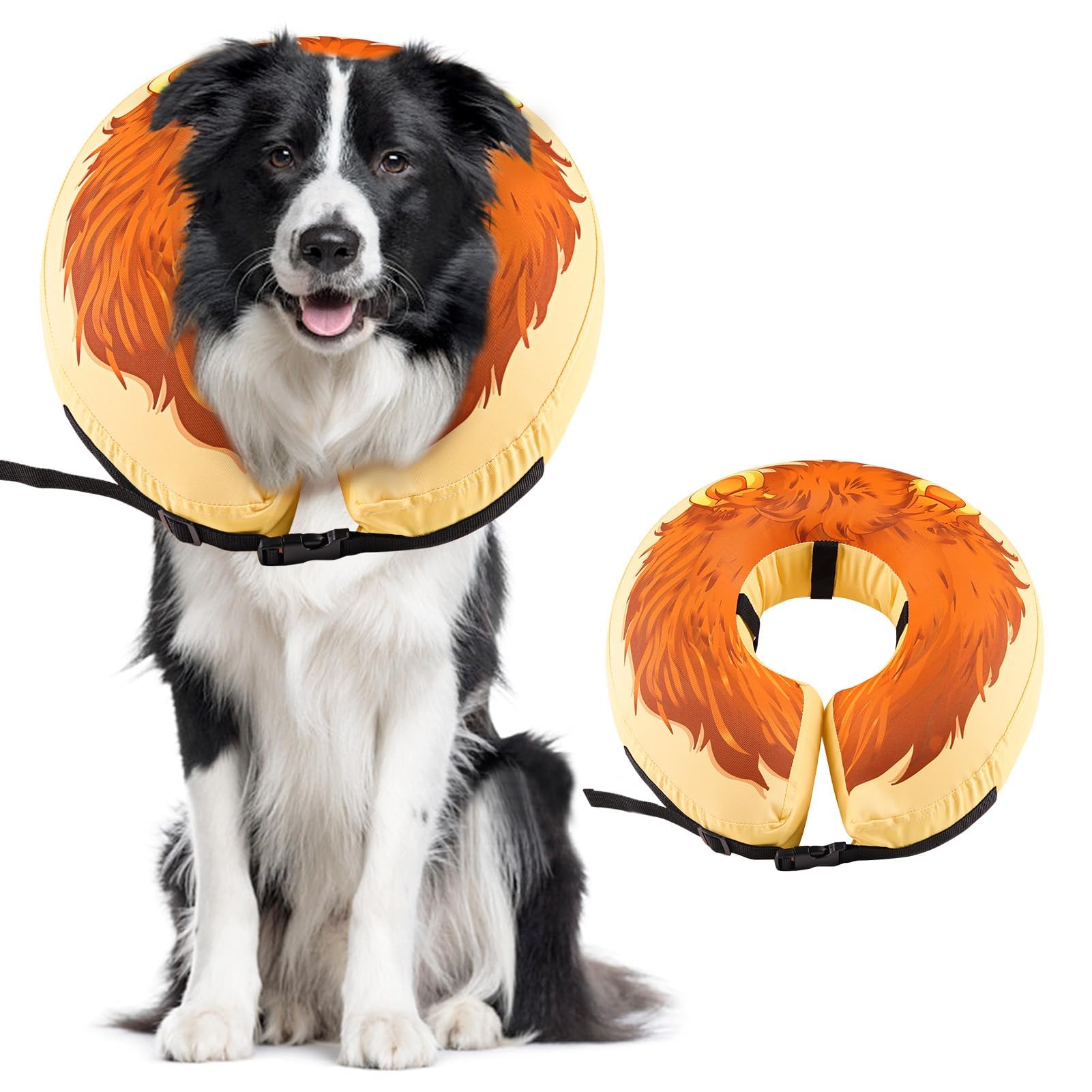 PUZAUKAL Collar Isabelino Perro Collares de Recuperación Inflable Suave para Perros Grandes Después de la Cirugía Ajustable Collar de Cono Prevenir Lamer la Herida(L)