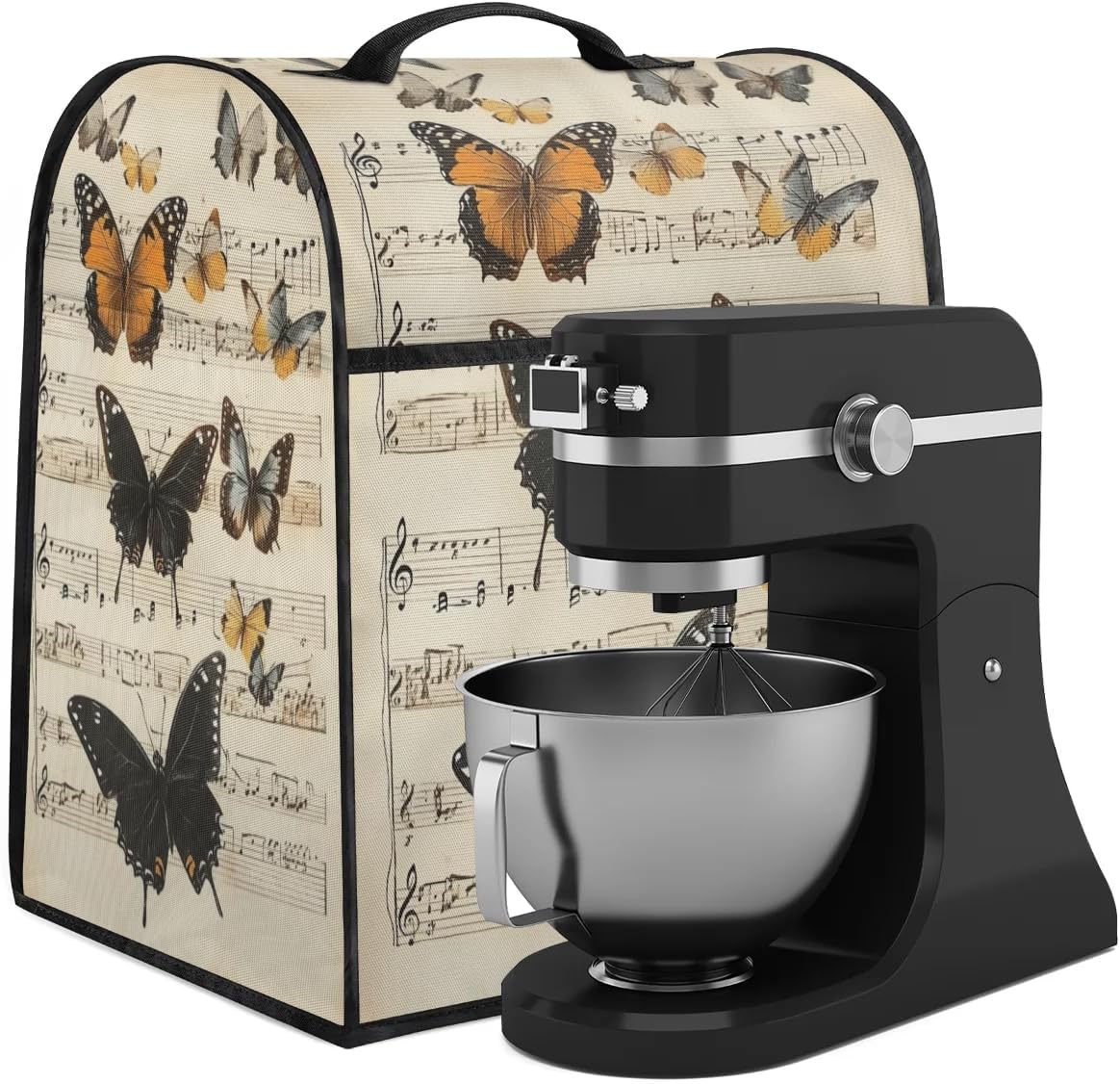 Vintage Butterfly Kitchen Aid Mixer Cover Musical Notes Coffee Maker Cover Stand Mixer Covers Compatible with 6-8 Quart Tilt Head Bowl Lift Dust Cover with Pockets for Accessories