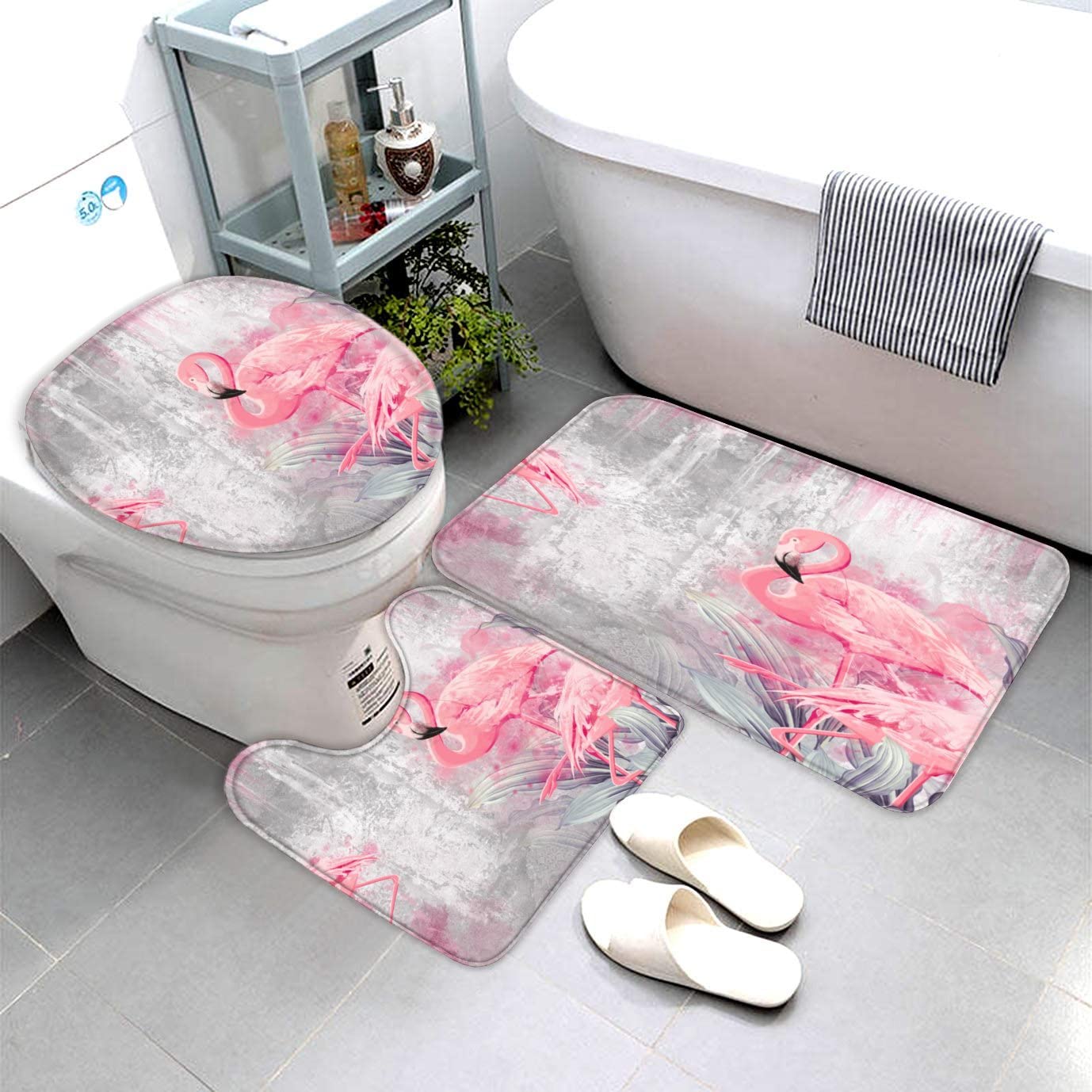 Duschvorhang-Set Mit Rosa Schleife – 4-teilig Mit Vorhang, Badematte, U-Teppich & WC-Deckelbezug