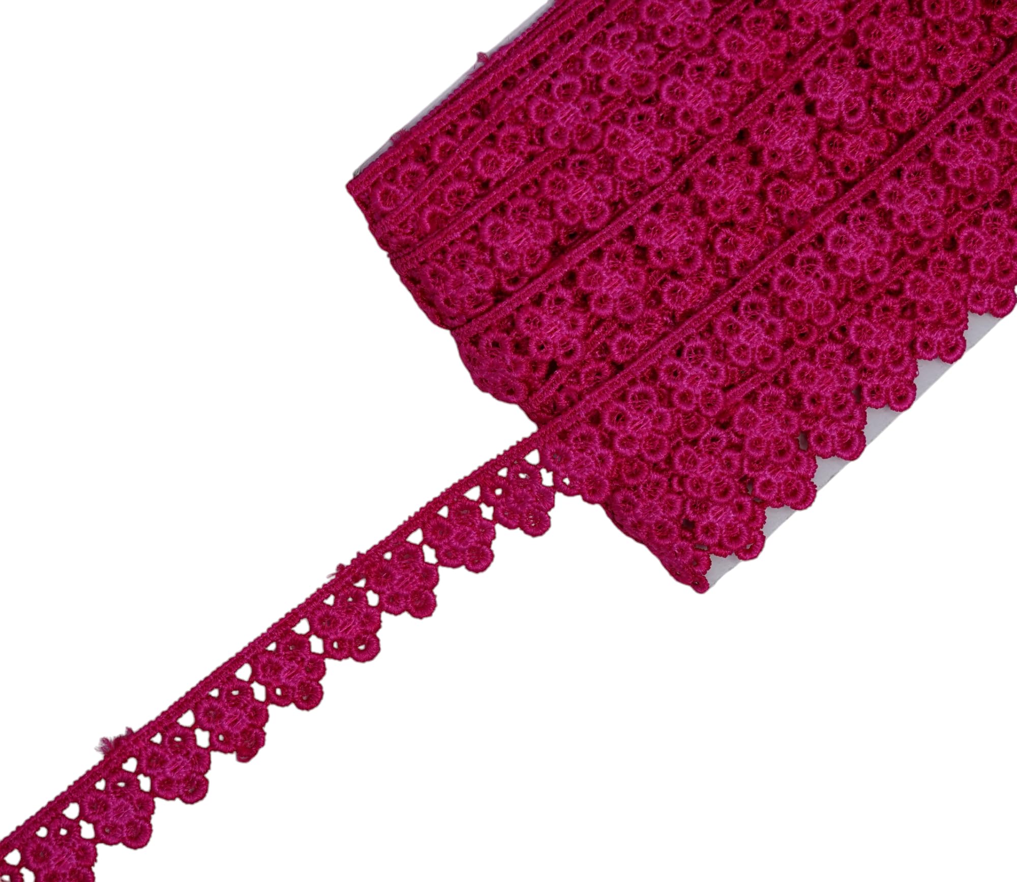 Feathers Creation 15 MM Wide 2 Yards Beautiful Daisy Edging Flower Lace, Ribbon Trim Colours Sewing, Embellishment (Hot Pink)