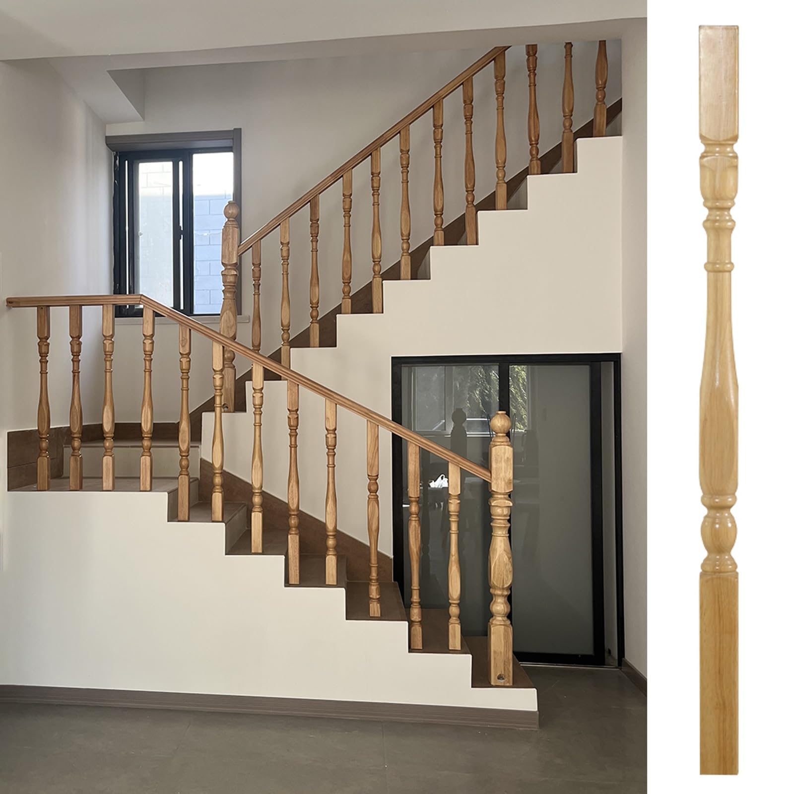 Elegant Hardwood Staircase Balusters - 37.4/33.5in Solid Wood Spindles for Indoor/Outdoor Use (1/5/10/20 Pack)(95cm/37.4in 1 Pack)