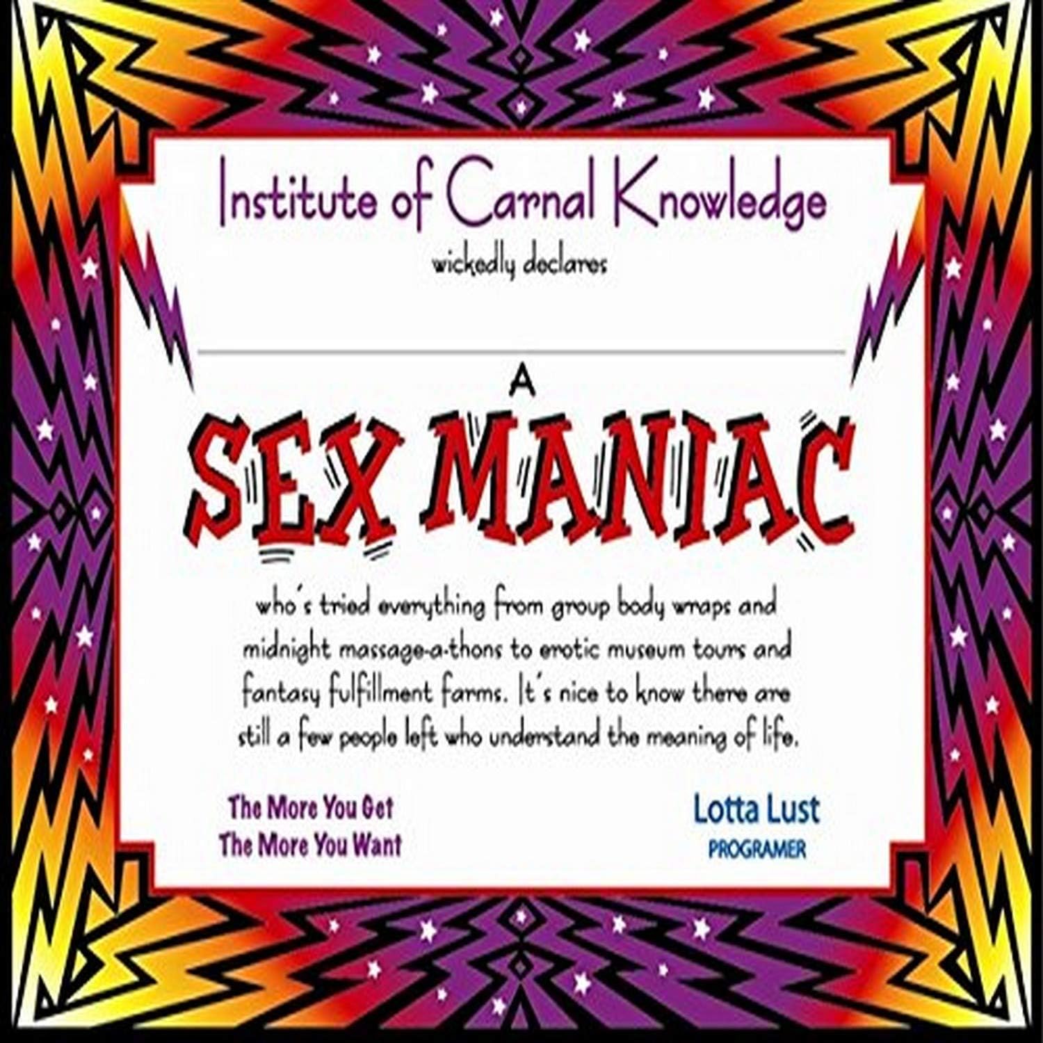Amazon.com: Beistle Sex Maniac Certificate, 5" x 7", 6 Certificates In Package: Home &amp; Kitchen
