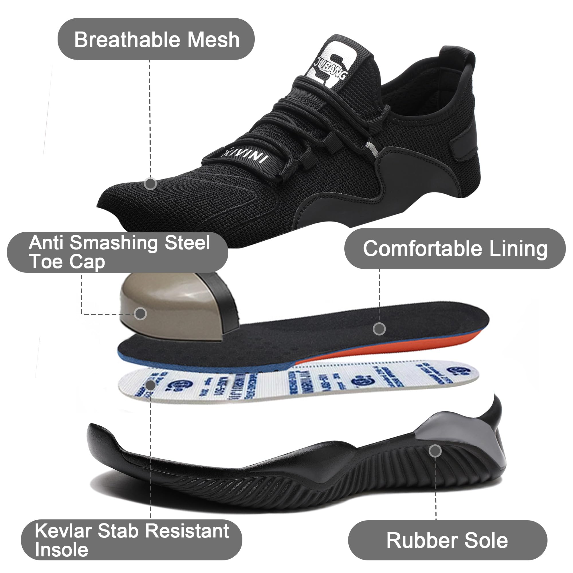 Scarpe Antinfortunistiche Uomo Donna S3 Scarpe da Lavoro Leggere Sportive Sicurezza Scarpe con Punta in Acciaio Scarpe da Cantiere Antiscivolo 36EU-46EU