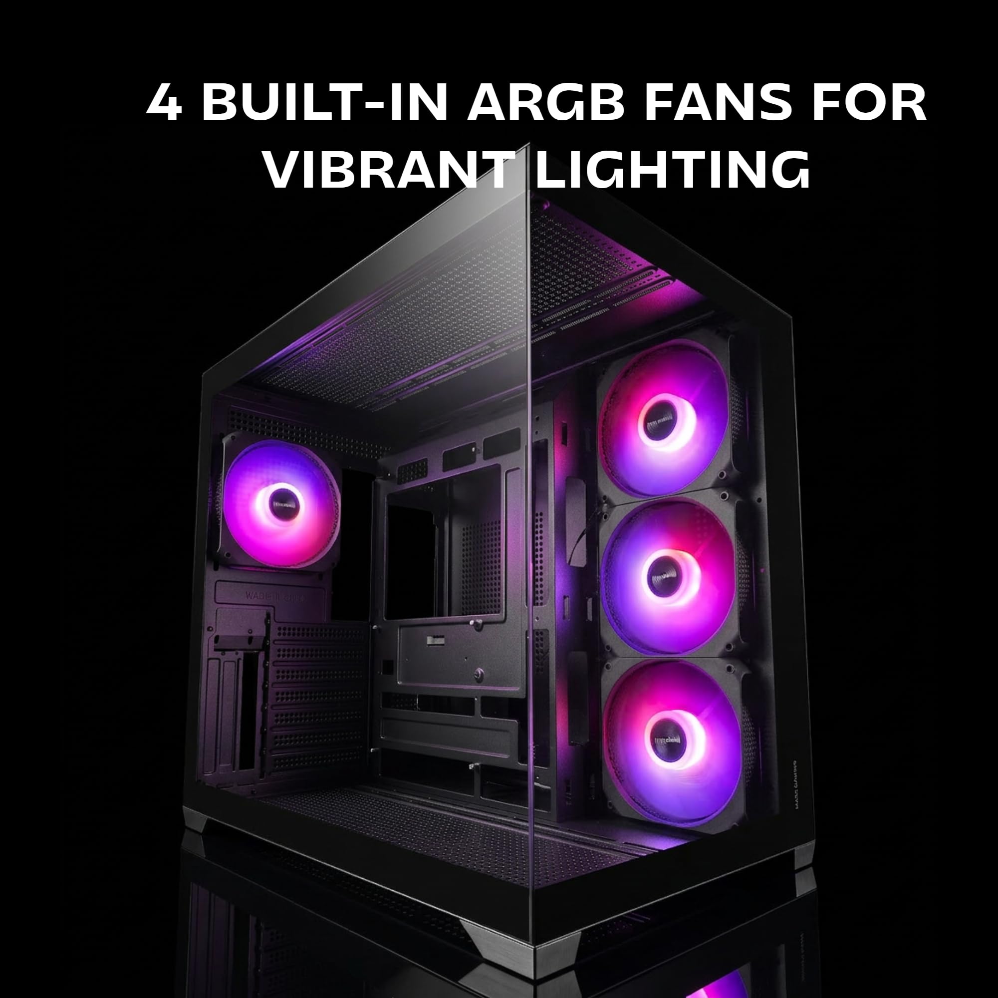 Mars Gaming MCV5, Obudowa PC ATX, panoramiczne szkło hartowane, 4x wentylatory ARGB 120mm, 7 poziomych slotów PCI + 2 pionowe sloty PCI, kompatybilna płytami głównymi odwróconym złączem, USB-C, Czarny