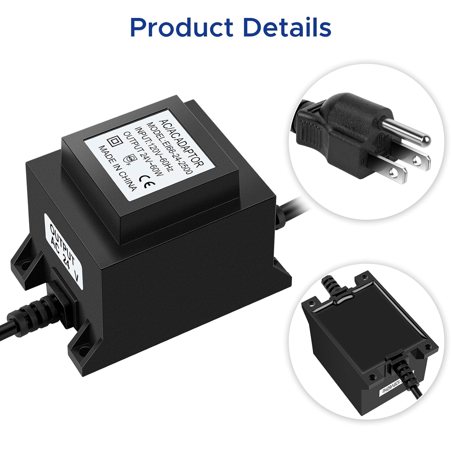 Outdoor Low Voltage Transformer 110/120V AC to AC 24V 2.5A 60W, Low Voltage Landscape Transformer, Power Supply Waterproof for Landscape Lighting, Fountain Lighting, Pool Light image 4