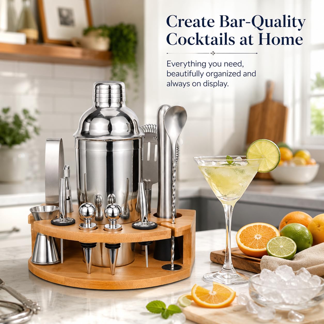 Amazon.com: Esmula Cocktail Shaker Set with Bamboo Stand, 12-Piece