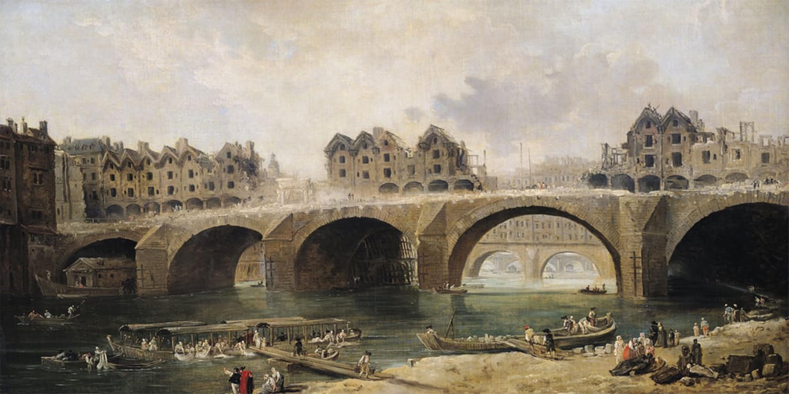 POSTERIIk Famous Print Pop Art Wall Art Graffiti Demolition of the Houses on the Notre dame Bridge by Hubert Robert Art Prints for Home Decor 60x90cm