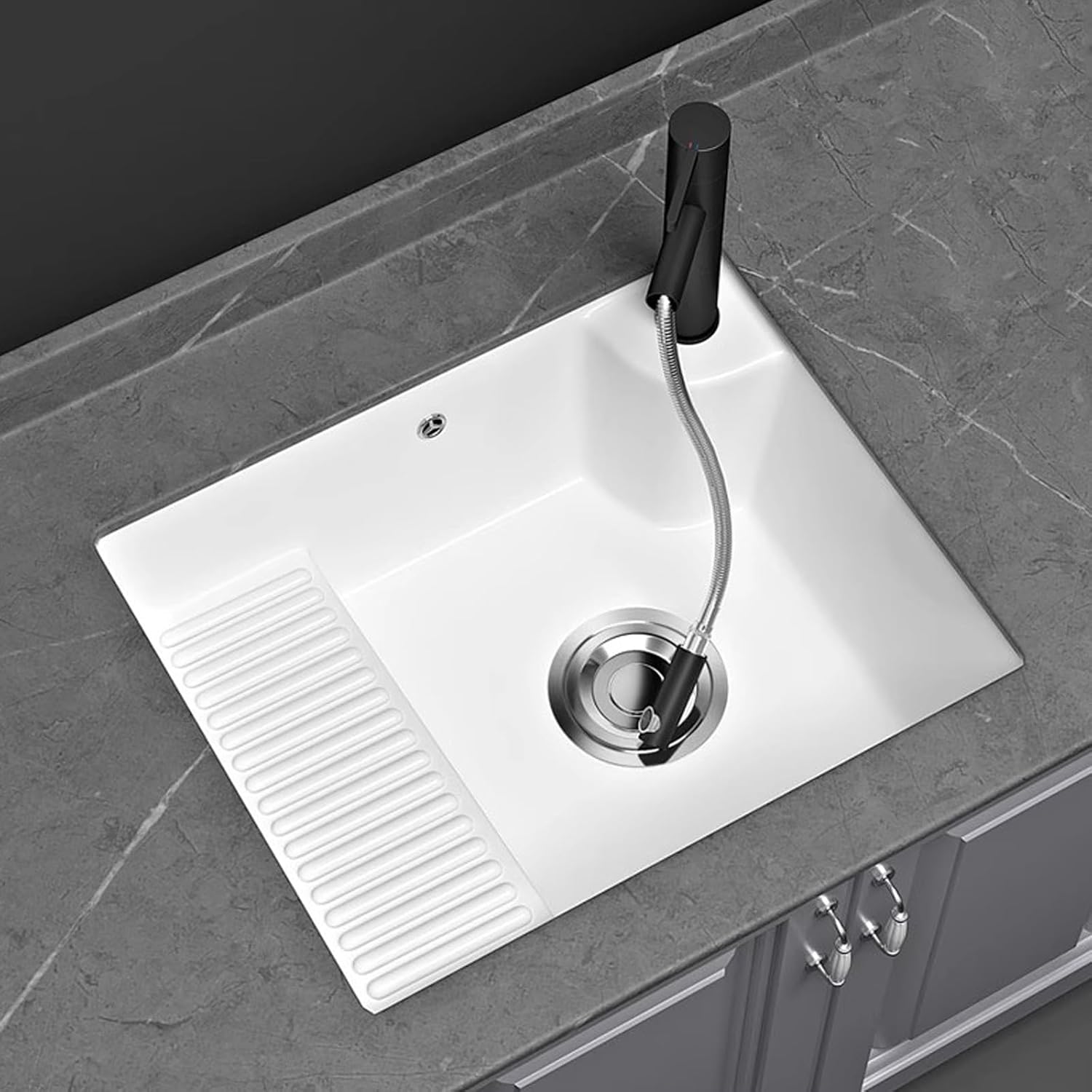 White Bathroom Sink Laundry Sink with Washboard Washboard Laundry Room Sinks Laundry Utility Room Sinks Modern Bathroom Sink Undermount Utility Sink Sink Bowls for Bathroom White 60 * 48