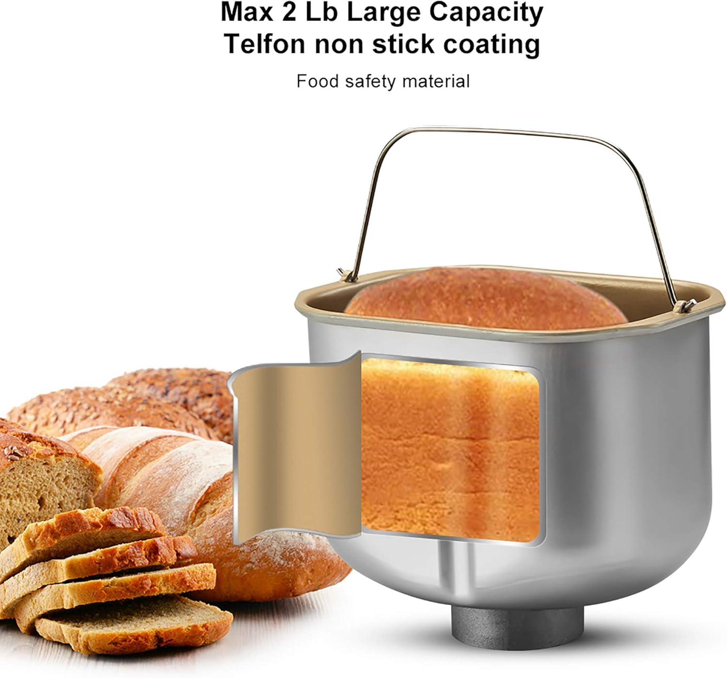 Automatic Bread Machine 3D Automatic Turning Breadmaker Professional Non-Stick Family Bread Maker With Smart Fruit Nuts Dispenser, 17 Progammes, 15 Hours Timing