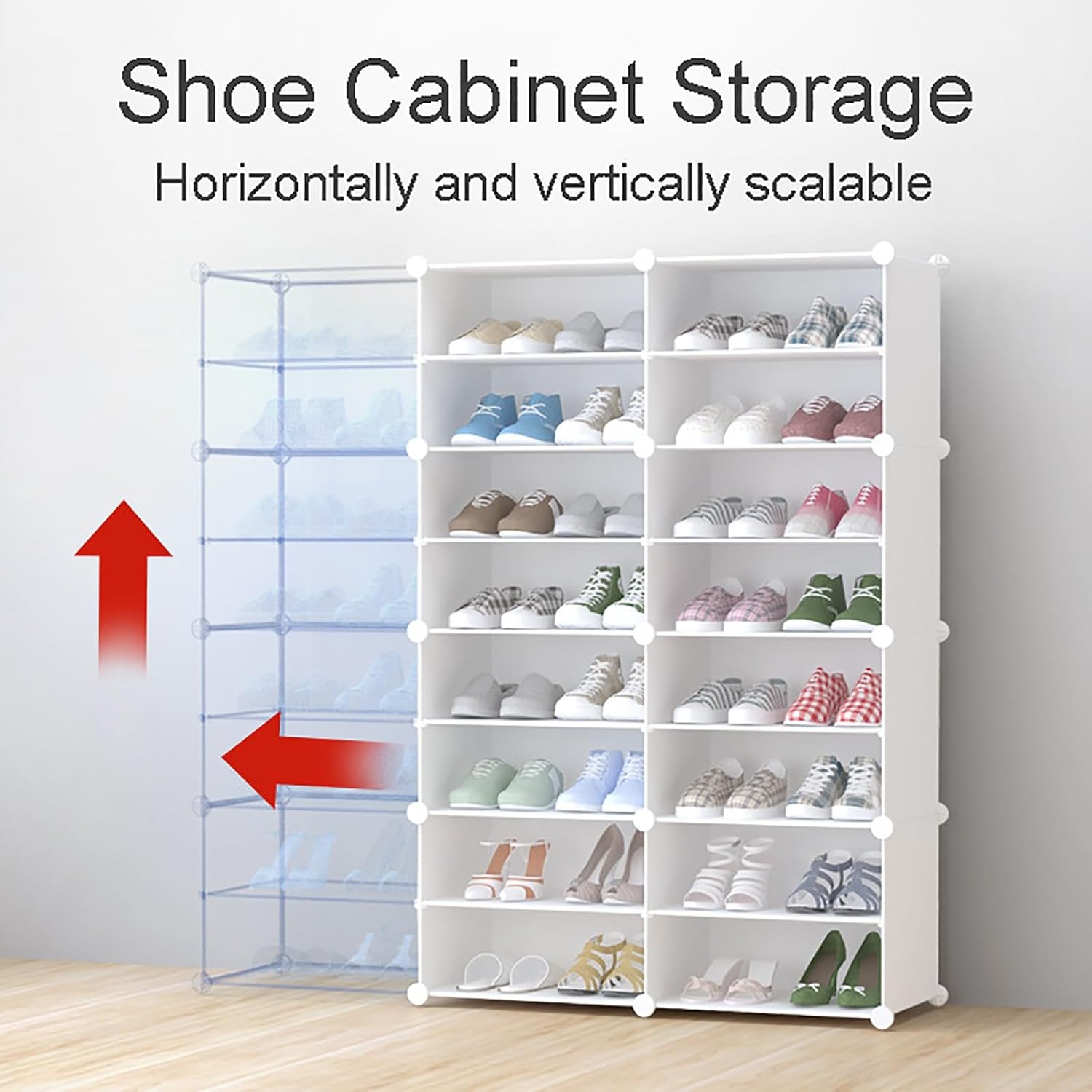 Shoe Rack Storage Cabinet with Doors, Modular Cube Plastic Portable Shoes Organizer Large Sneaker Cabinet Bins for All Kinds of Shoes, for Closet Hallway Bedroom Entryway (85x31x158cm)