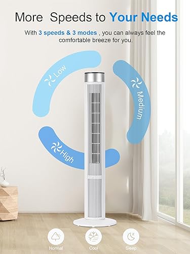 Miniatura 2 de Uthfy Ventilador de torre de 38 pulgadas para dormitorio, ventilador de 24 piess con control remoto, ventilador oscilante sin aspas de 80 con 3
