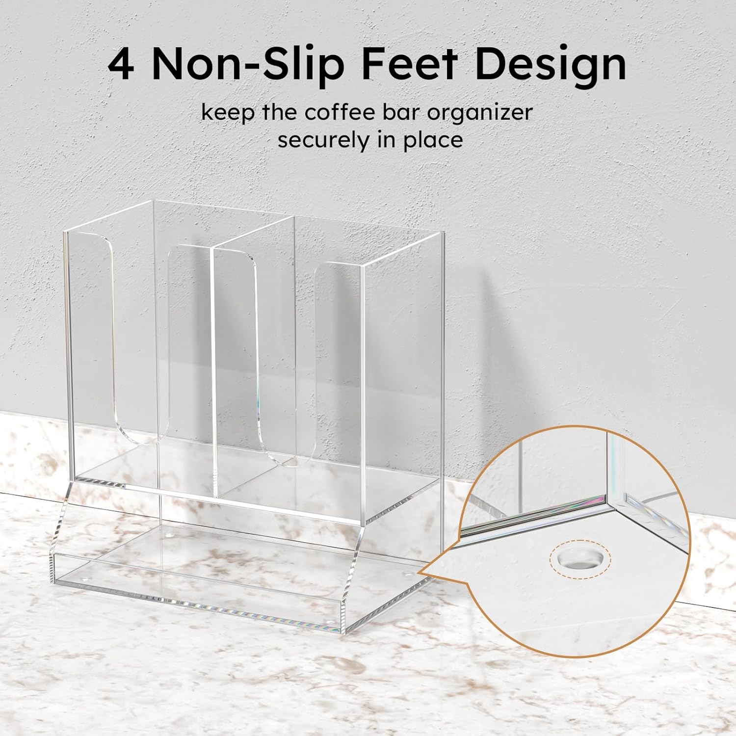 AITEE Acrylic Coffee Station Organizer for Countertop, Holds 20 Cups, All-in-One Coffee Cup and Lid Holder with Condiment Storage for Office Breakroom and Home Kitchen, Clear