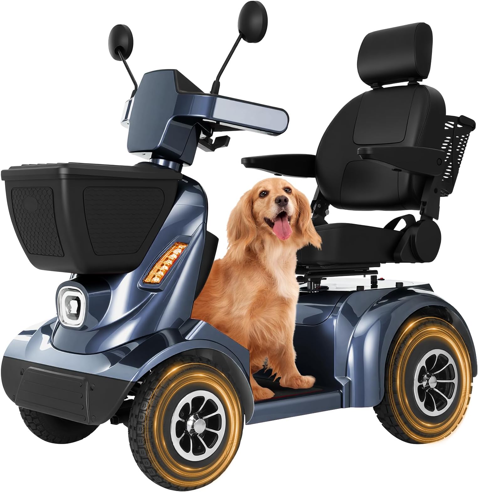 MS09 MAX All-Terrain 1000W Electric Mobility Scooter for Adults & Seniors, 500 LBS Load, 32 Miles Range Heavy-Duty Powered Wheelchair with Bluetooth, Front & Rear Storage Baskets, Off-Road Suspension
