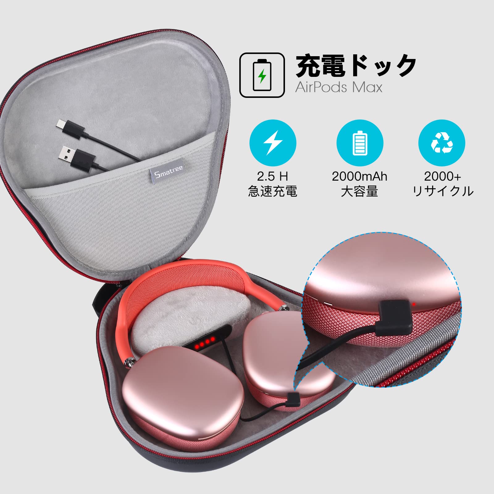 Amazon | Smatree Air Pods Max充電ドック 内蔵2000 mAh バッテリー