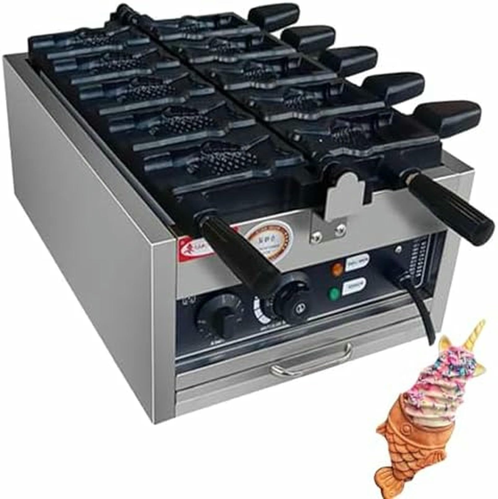 Fabricante De Gofres De Moho con Forma De Pescado En Forma De Pescado, Acero Inoxidable De 5200W para Uso Comercial Y Comercial