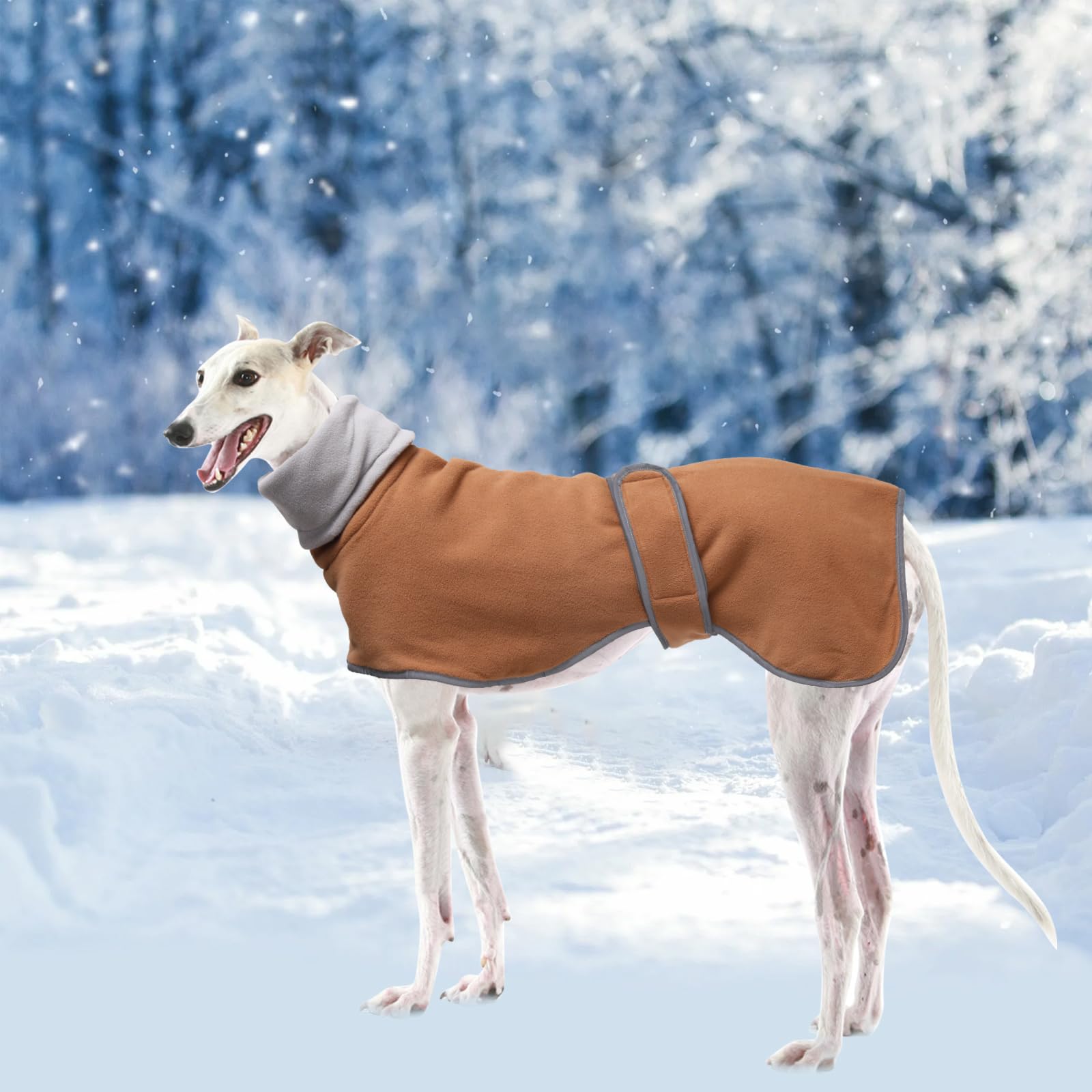 Geyecete - Abrigo con Forro Polar para Perro, con Bandas Ajustables, para Invierno Clima frío,Jersey con Agujero del arnés, para medianos y Grandes Perros Galgo-Marrón-XS