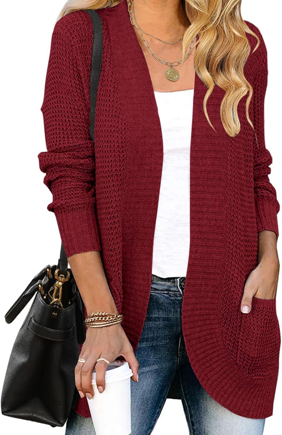 MEROKEETY Womens Long Sleeve Open Front Cardigans Chunky Knit Draped Sweaters Outwear