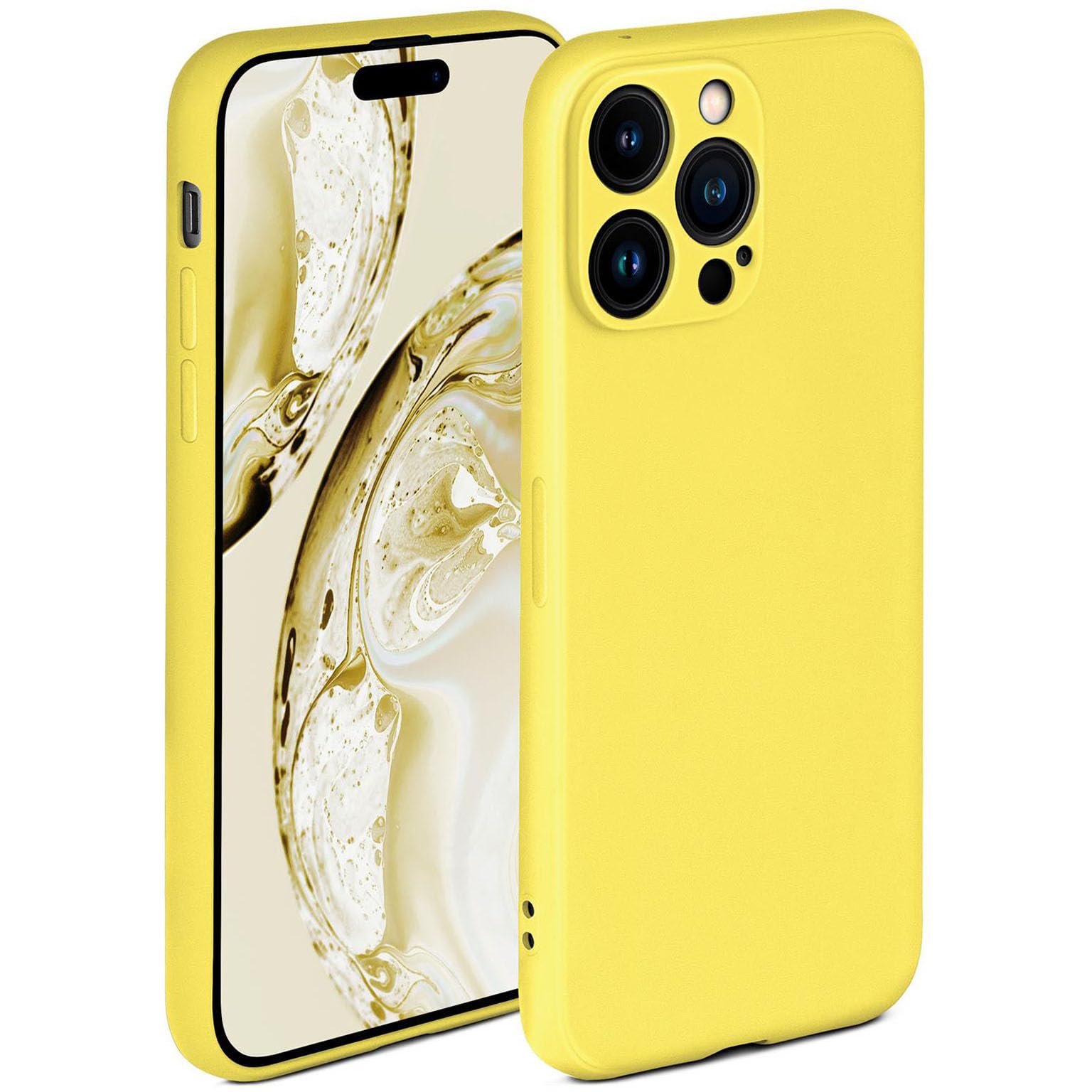 ONEFLOW Silikonhülle für iPhone 14 Pro Gelb mit Kameraschutz und Display-Schutz