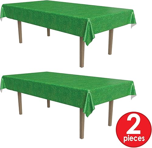 Miniatura 6 de Beistle Mantel rectangular de plástico desechable con estampado de césped, 54 x 108 pulgadas, 2 piezas