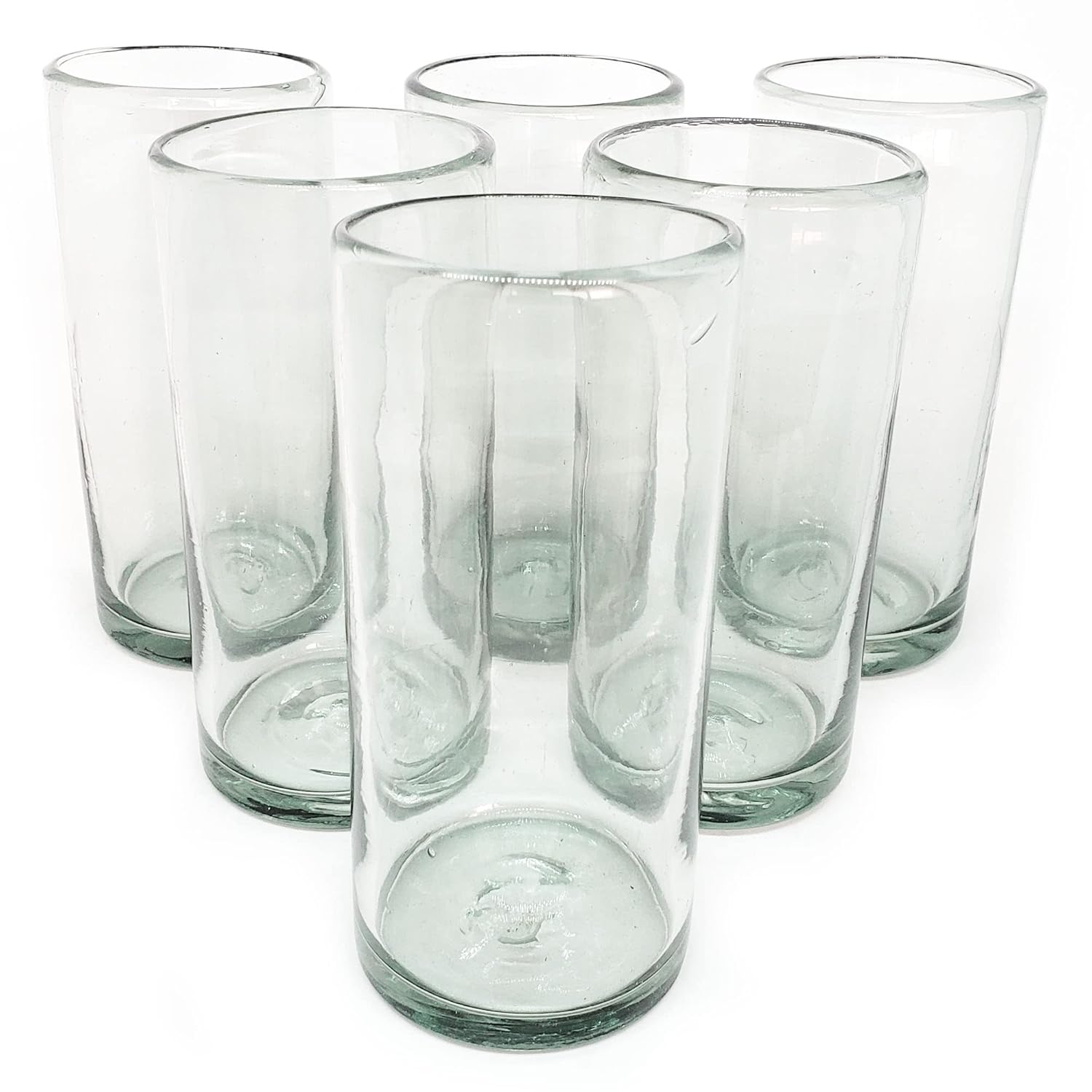 Clear 20 oz Tall Iced Tea Glasses set of 6 Hand Blown Mexican Glassware Recycled Glass Drinking Glasses