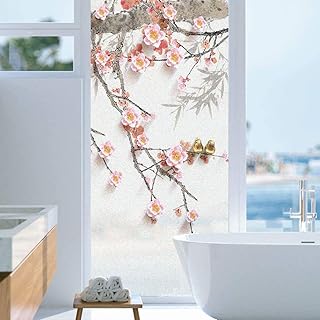 Decorative Privacy Window Films Elegance Cherry Blossom Sakura Tree Branches Ink Painting Window Films Frosted Glass Sticker for Home 34.6