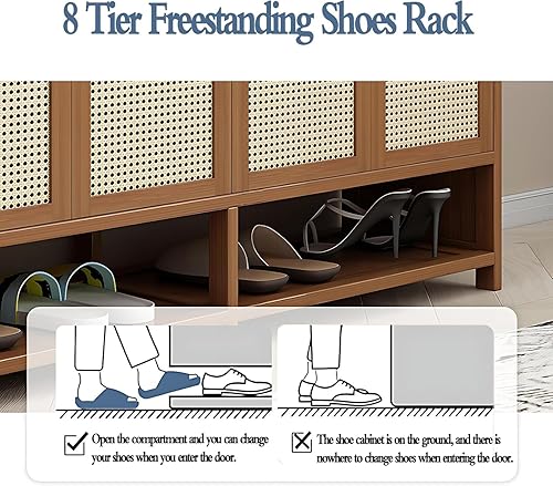 Miniatura 4 de Armario de almacenamiento de zapatos de 8 niveles con puertas, zapatero de bambú, zapatero independiente para 36-40 pares, armario organizador de