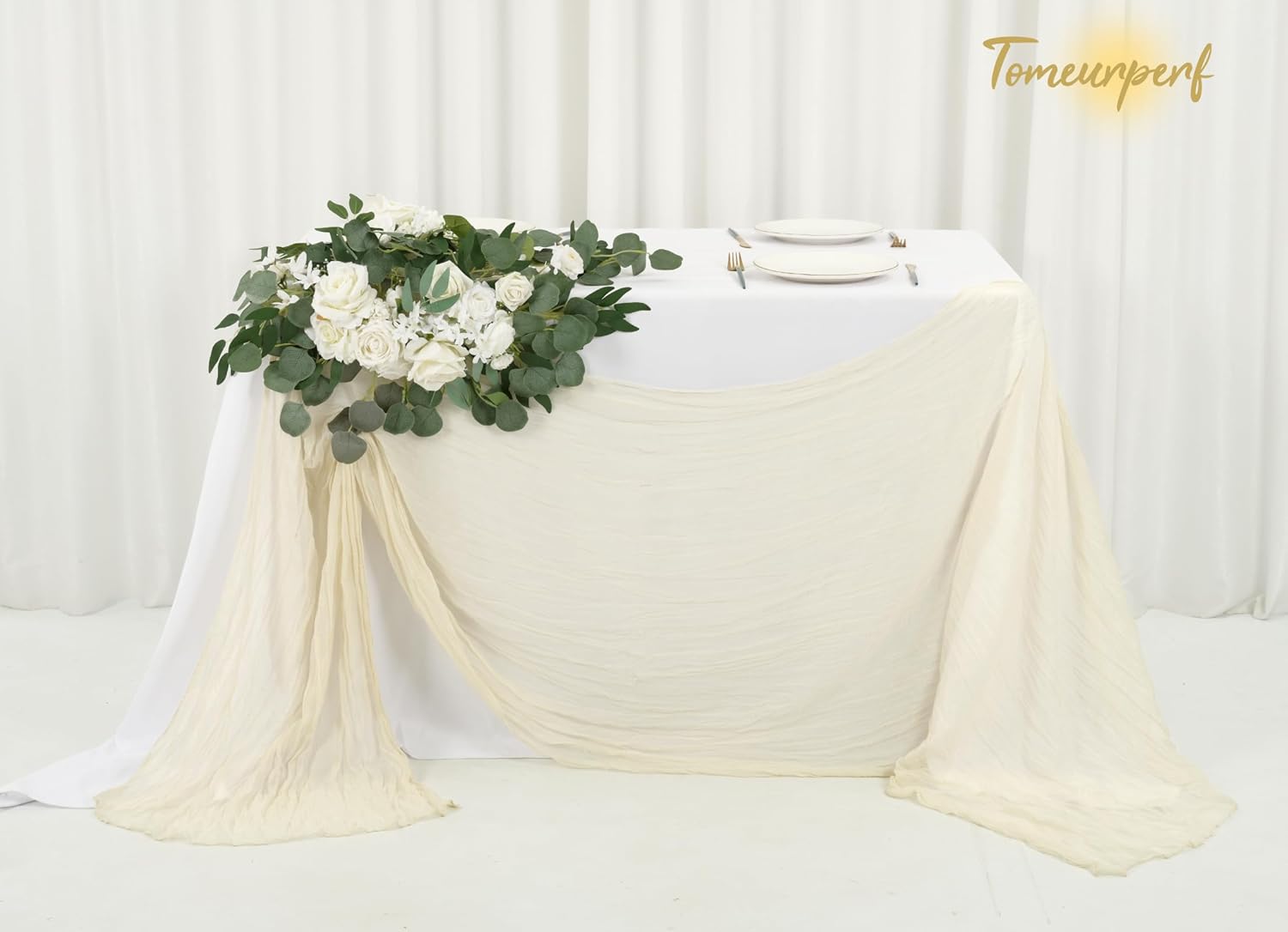 16 Pack 10Ft Cheesecloth Table Runner Ivory, 20 x 120 Inch Rustic Gauze Boho Cheese Cloth Runners Wedding Long Table Runner for Wedding Party Bridal Shower Table Decoration