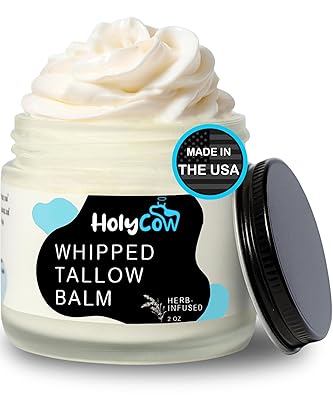HolyCow Beef Tallow For Skin - Whipped Tallow Balm with Organic Jojoba Oil (Unscented/Herb-Infused), Grass Fed Beef Tallow Face Moisturizer for Eczema, Baby, Lip Balm - Lotion For Extremely Dry Skin
