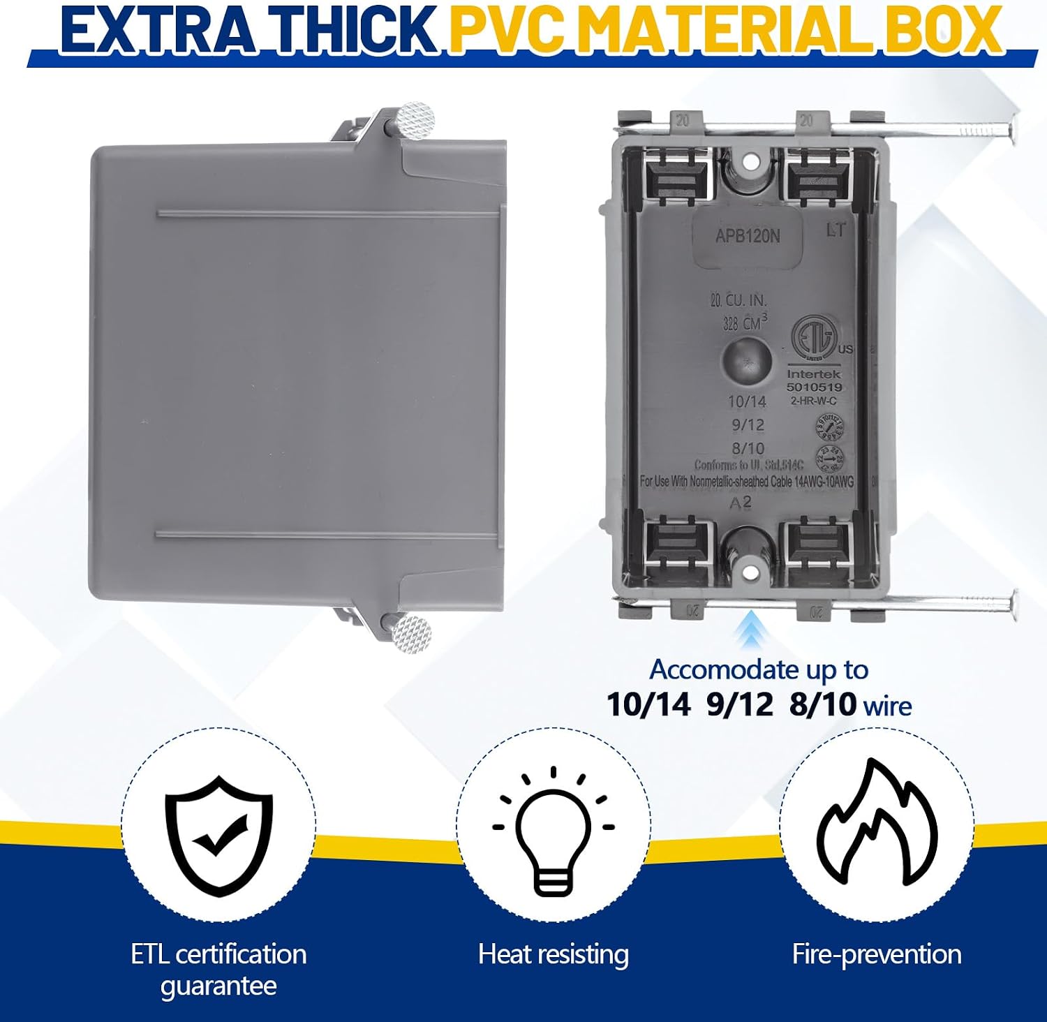 Tellegloww 20 Pcs 1-Gang New Work Electrical Outlet Box, 20 Cubic Inch Plastic Outlet Box, Grey PVC Electrical Junction ETL Listed for Construction Flexibly Adjusted Home Improvement