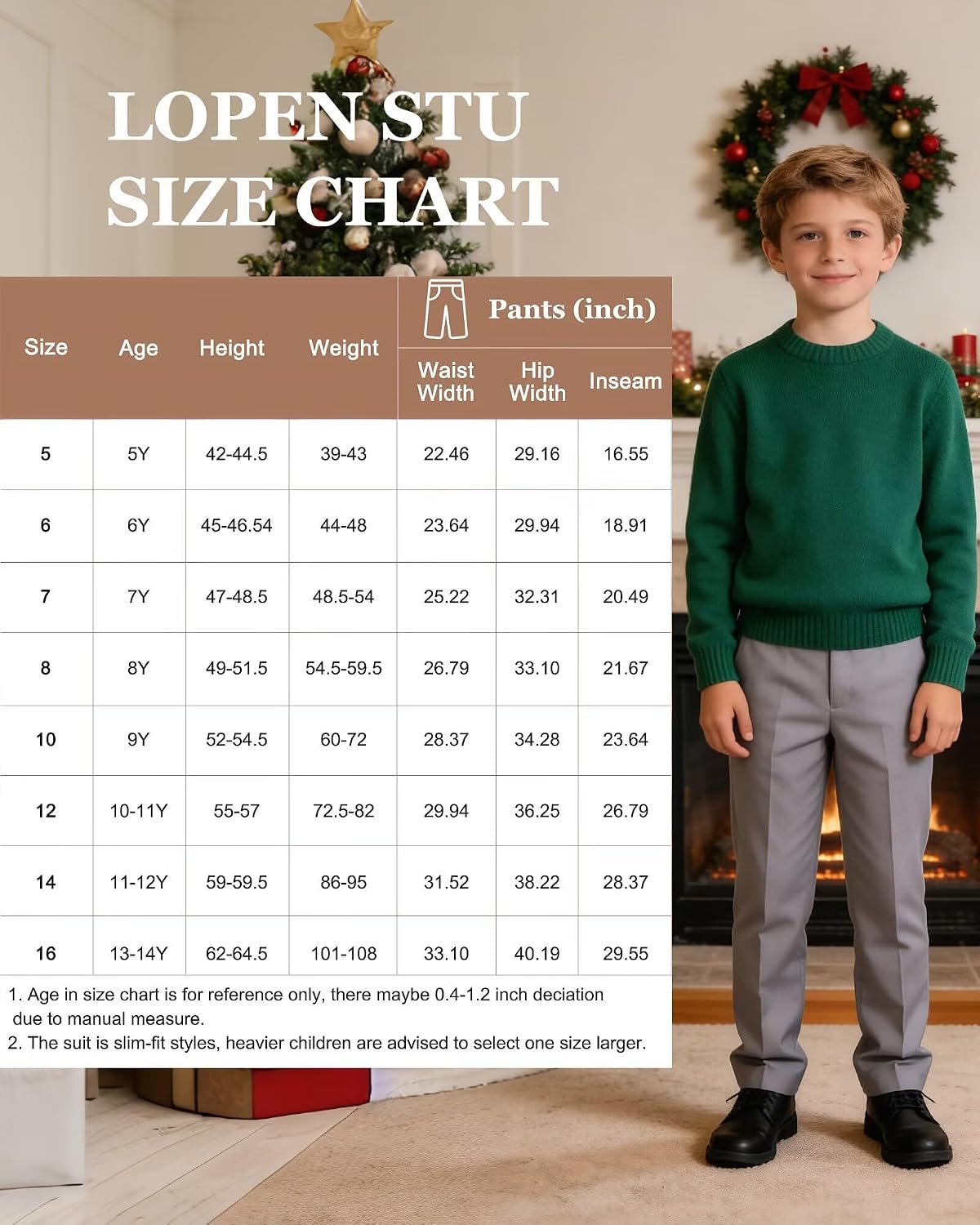 Boys' Dress Pants Kids Formal Suit Pants for Boys School Uniform Wedding Easter Outfit Adjustable Waist, Size 5-14Y