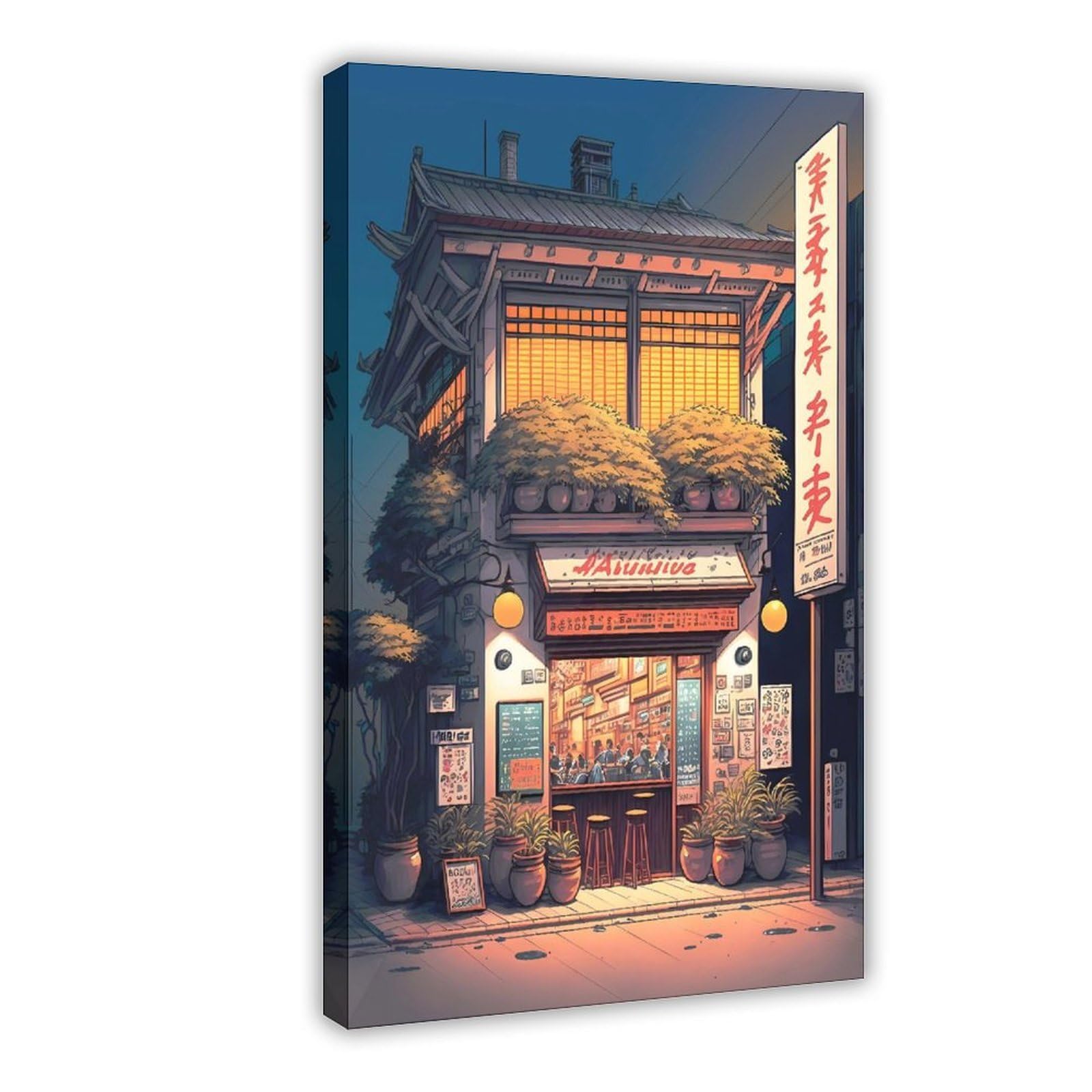 Bareronor Evening at The Ramen Shop Canvas Poster Bedroom Decor Landscape Office Room Decor Gift 20" L X 30" W