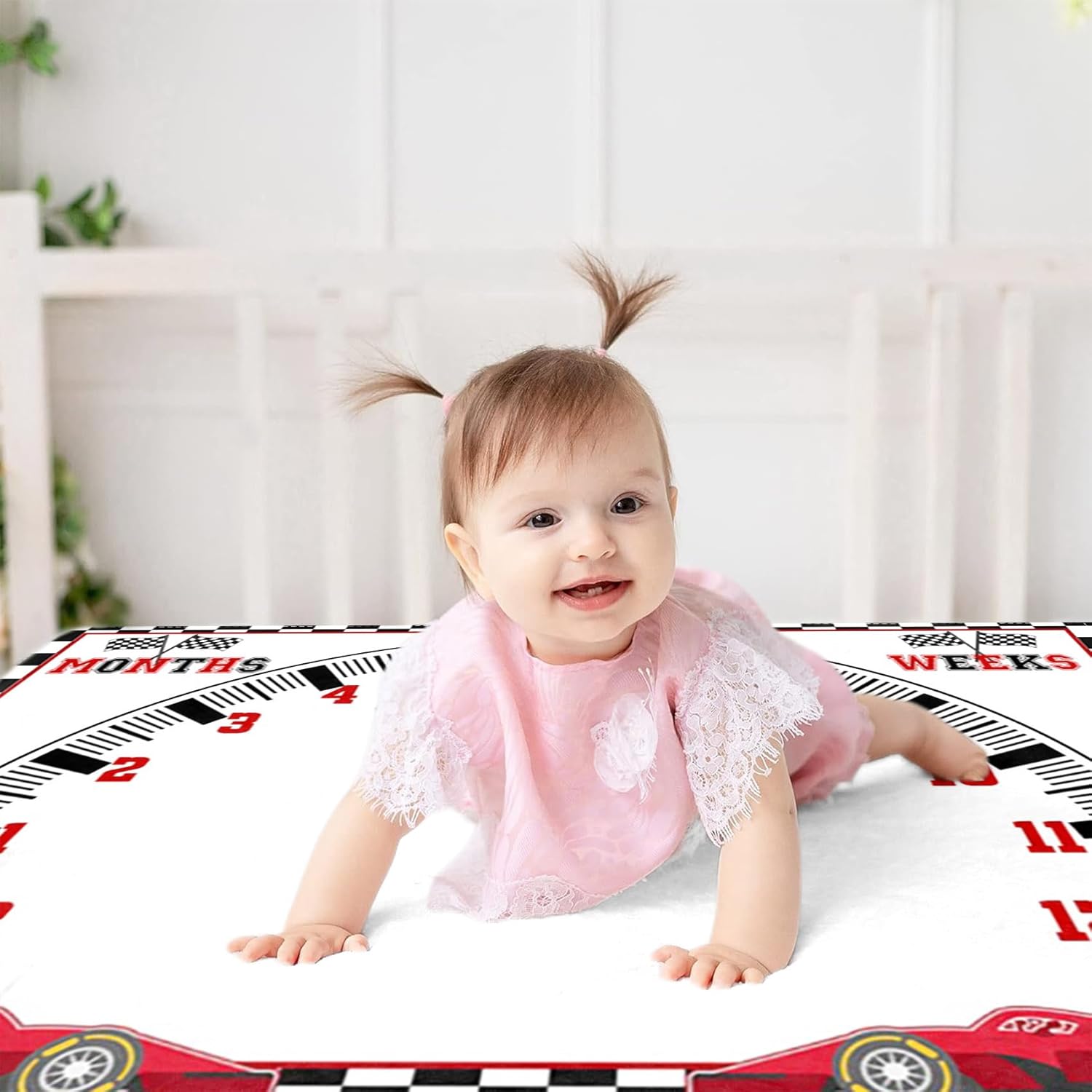 CSFOTO Racing Car Baby Monthly Milestone Blanket Newborn Growth Record Prop Milestone Blanket for Baby Boy Photography Props for Newborn Baby Shower 60"x40" with Frames - Image 4