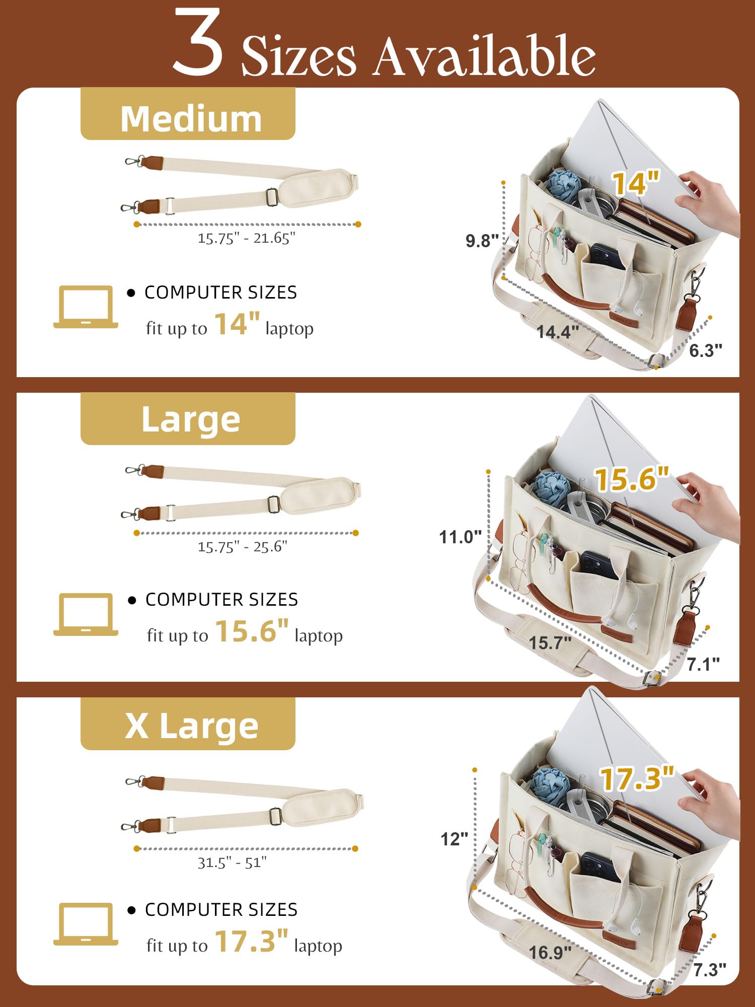 FIORETTO Canvas Tote Bag for Women with Zipper Closure & Individual Compartments for Work College for Teacher & Nurse