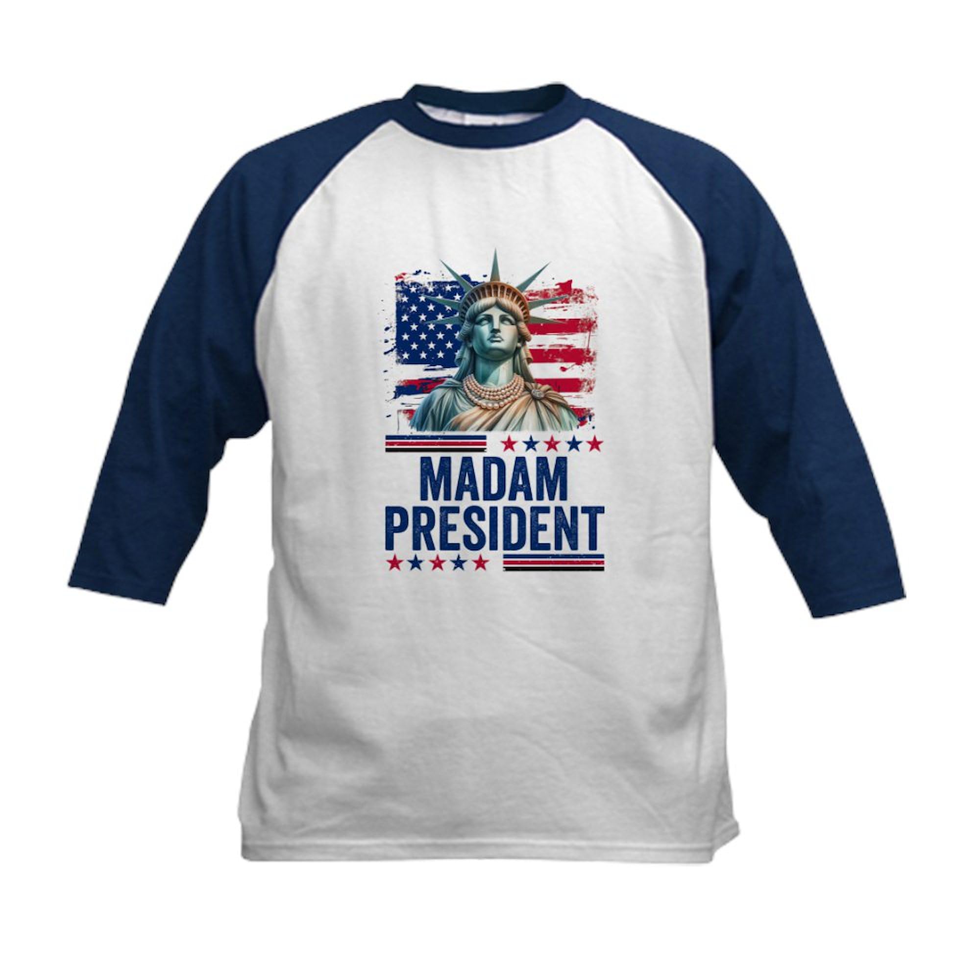 CafePress Madam President Kids Baseball T Shirt Kids Cotton Baseball Jersey, 3/4 Raglan Sleeve Shirt Navy/White
