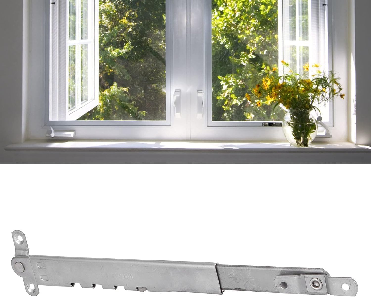 Limitador de Ventana, Ajustable Soporte Ventana Restrictor Refuerzo Ventana Soporte Abatible Telescópico Acero Inoxidable Puntal Ventana Externo Prueba Viento 28x6cm/11,0x2,4in (2 Pcs)