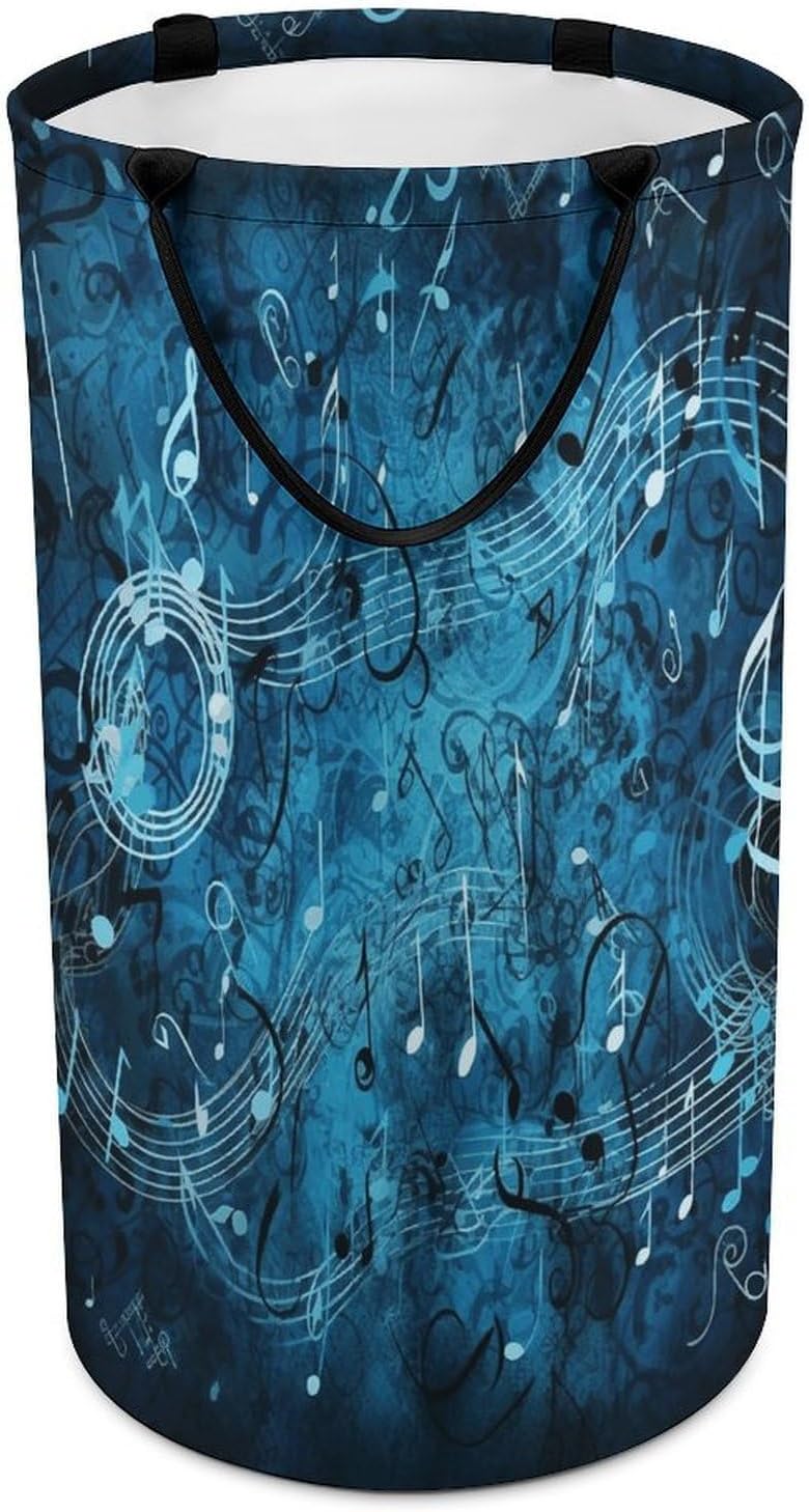 Blue Musical Notes Laundry Hamper Large Collapsible Laundry Basket with Handles Waterproof Clothes Hamper Portable Dirty Clothes Basket for Bedroom Laundry Room Closet Bathroom