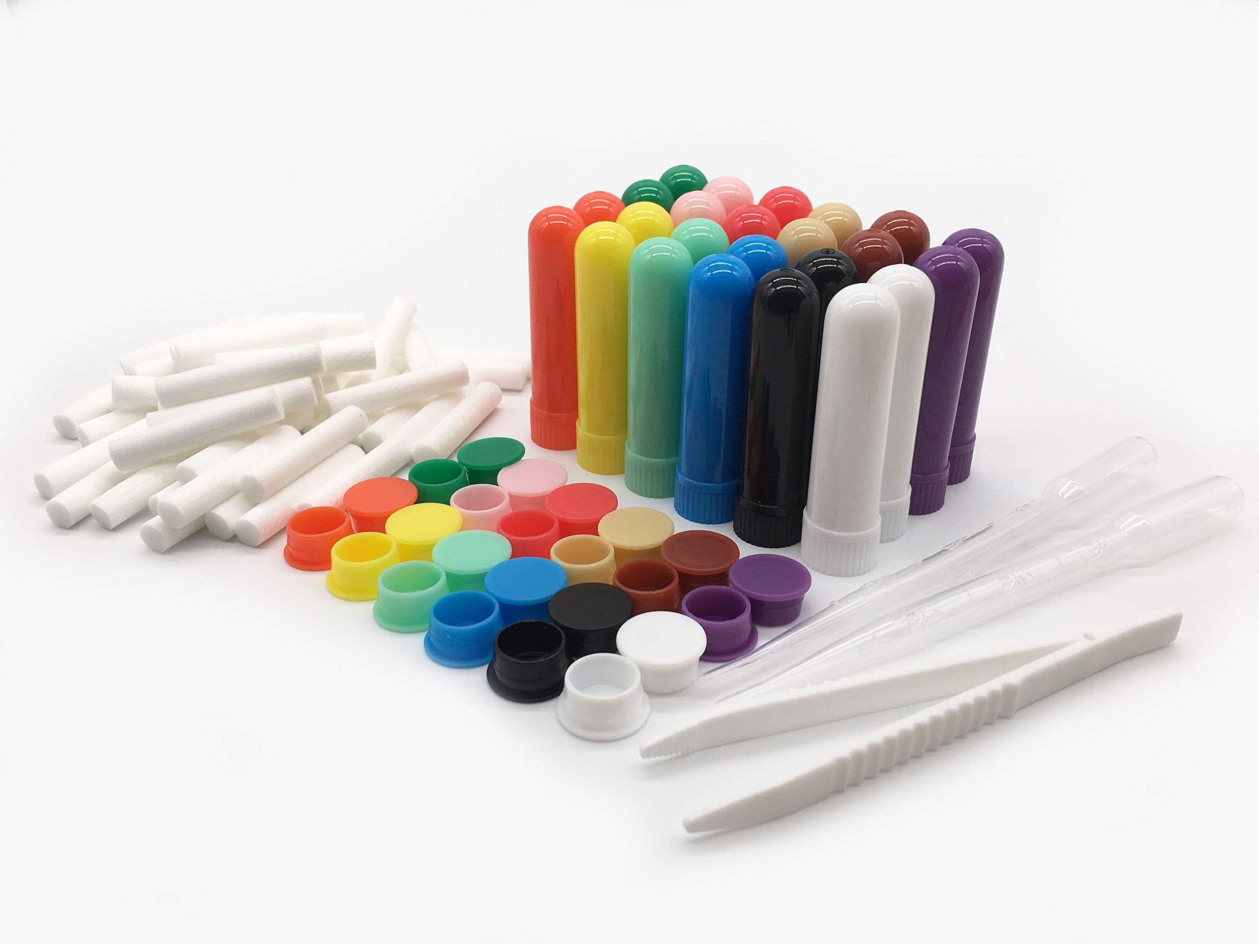 24PCS Essential Oil Aromatherapy Blank Nasal Inhaler Tubes (24 Complete Sticks+12 Extra Wicks+2 Polyethylene Pipette Droppers,Including 1 Tweezers) 12colors