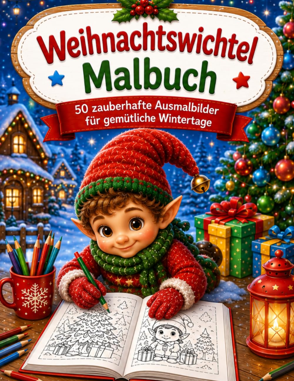 Weihnachtswichtel Malbuch: 50 zauberhafte Ausmalbilder für gemütliche Wintertage