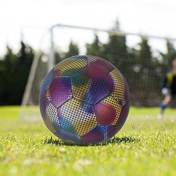 Reflective Football Size 5 - Bright Glow in the Dark Holographic Light Up Ball With Pump for Night Games, Training - Luminous Flashing Soccer Ball for Boys, Girls, Kids, Adults