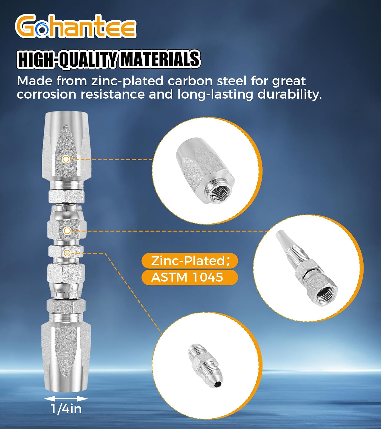 Gohantee Hydraulic Hose Repair Kit, 1/4" Hydraulic Hose Field Repair Kit, 1/4" Inner Diameter Reusable, 3pcs Reusable Hydraulic Repair Fittings (1/4" and 5 Repair Parts)