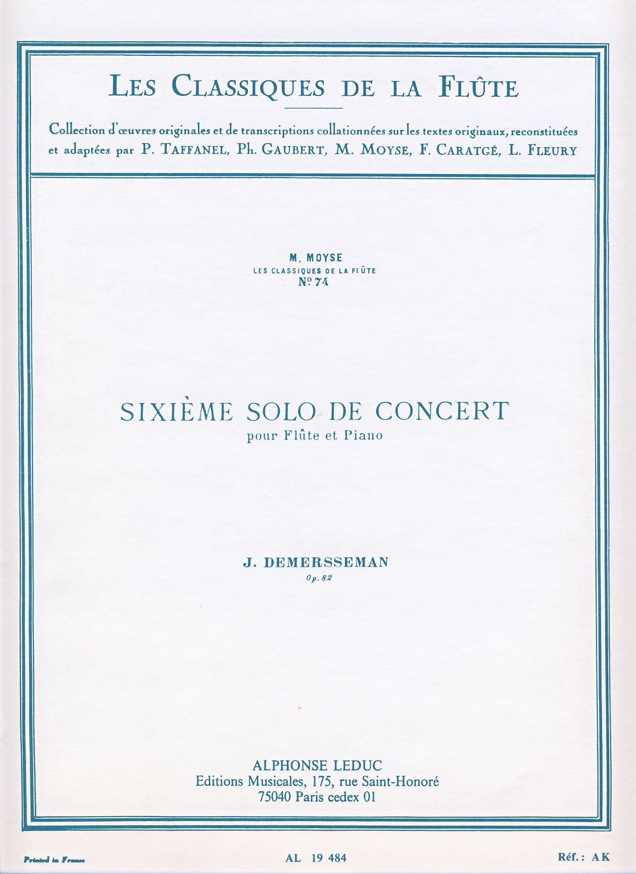 Solo de Concierto nº 6 Demersseman partition pour flûte et piano