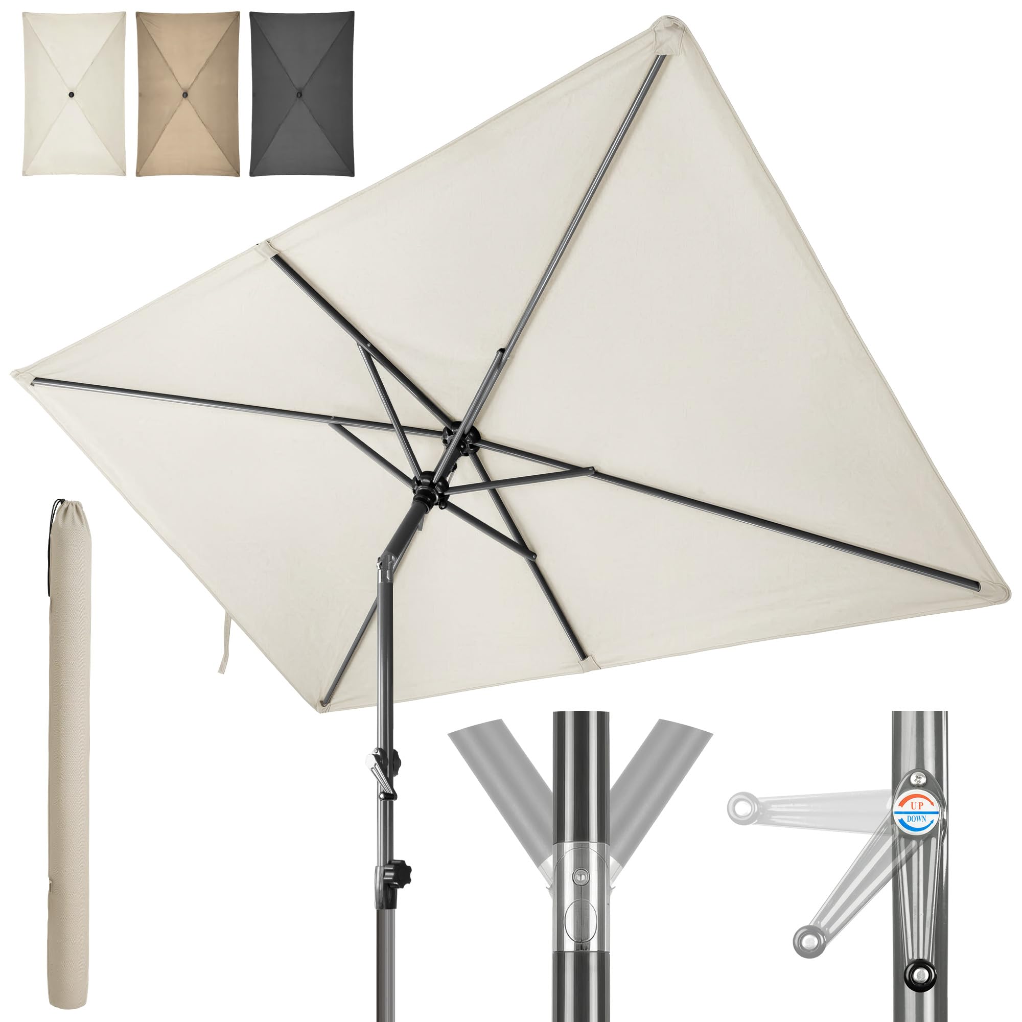 4smile SunnyShade Sonnenschirm Balkon Modern mit Kurbel, Sonnenschirm rechteckig 210x140 cm, Sonnenschutz Balkon mit UV 50+, Balkonschirm mit Schutzhülle, knickbar und höhenverstellbar, Beige